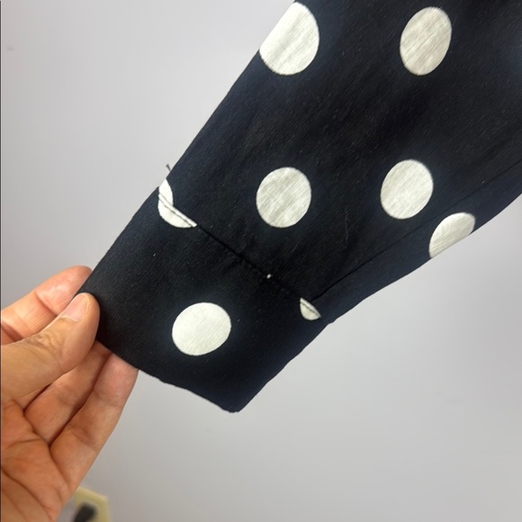 Zara Linen Blend Polka Black and White Wrap Blouse with Long Sleeves Size Large - Picture 5 of 11